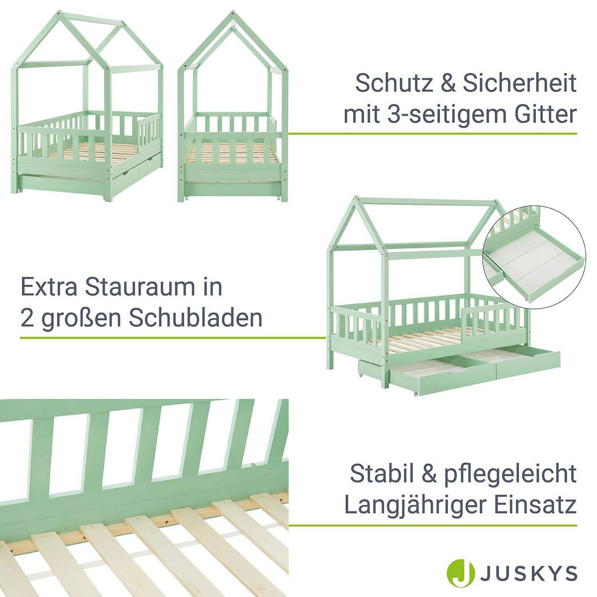 KINDERBETT Marli mint 80x160 cm mit Bettkasten und Matratze - Mintgrün, Holz (80/160cm) - Juskys