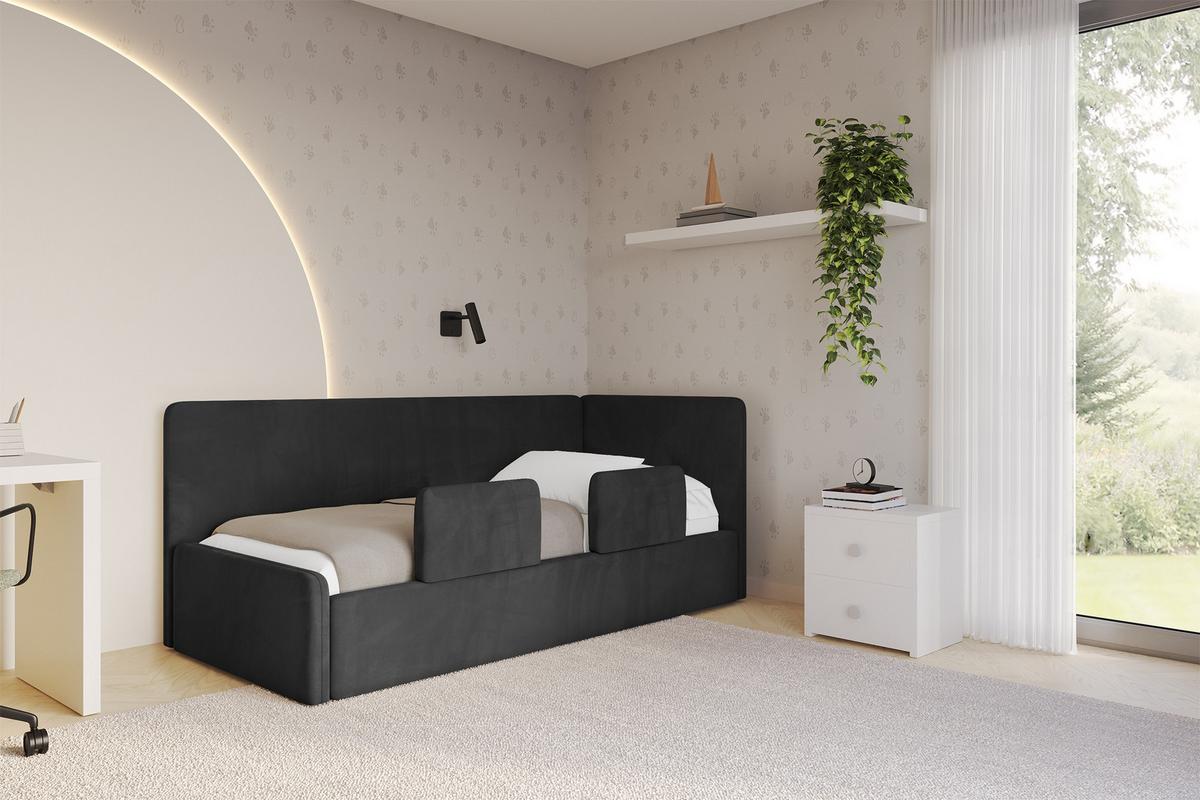 EINZELLBETT Jugendbett mit Bettkasten und Matratze H3/H4, Links - NORY 100x200 Schwarz - Schwarz, Holzwerkstoff/Textil (100/200cm) - ALTDECOR