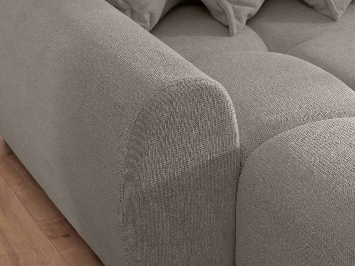 ECKSOFA inkl. Hocker Bubble mit Schlaffunktion und losen Rückenkissen, Sitzfläche in Bubble-Optik aus weichem Taupe Strukturstoff - Ottomane Links - Taupe/Schwarz, Holz/Kunststoff (180/306cm) - S-Style Möbel