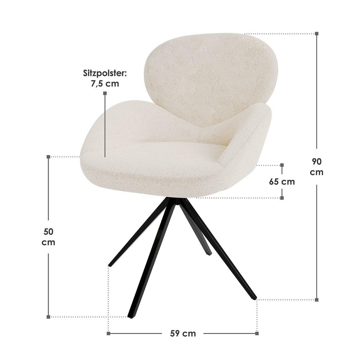 DREHSTUHL Albano Bouclé Creme (6er-Set) - Creme, Textil (59/90/65cm) - Juskys
