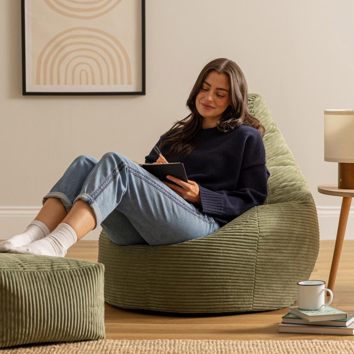SITZSACK Dalton mit Hocker - Salbeigrün, Textil (82/76/82cm) - icon