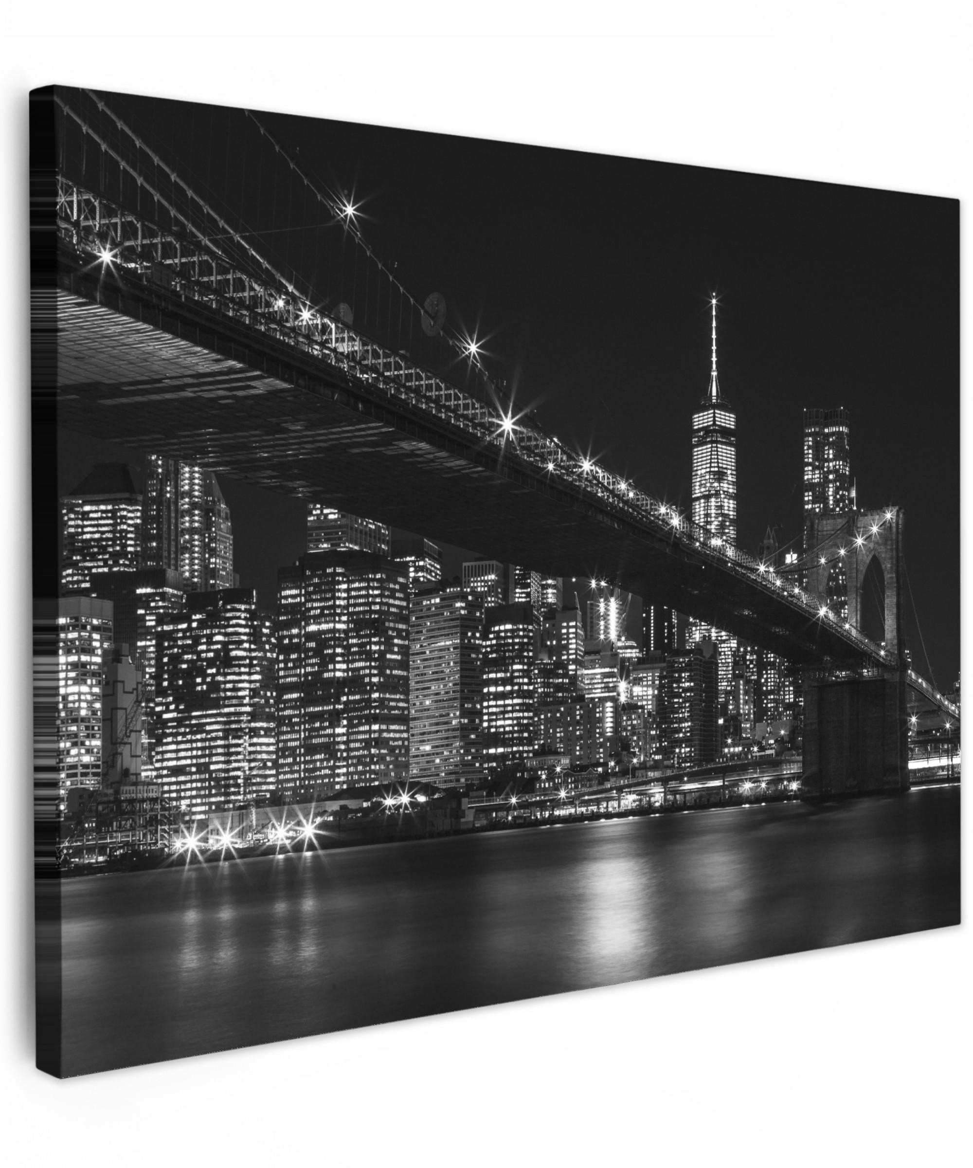 LEINWANDBILD New York - Brooklyn - Brücke Wandbilder 80x60 cm - Schwarz, Textil (80/60cm) - MuchoWow