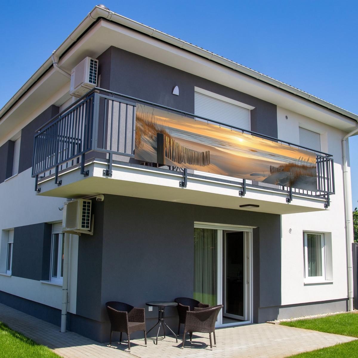 BALKON-SICHTSCHUTZ Strand - Dünen - Sonnenuntergang Deko XXL 500x120 cm - Sandfarben, Kunststoff (500/120cm) - MuchoWow