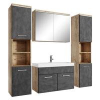 BADMÖBEL-SET Paso LED 5 Teile Kastanien Eiche / Grau - 80 x 35 x 55 cm - Eichefarben/Grau, Holz (80/55/40cm) - Badplaats