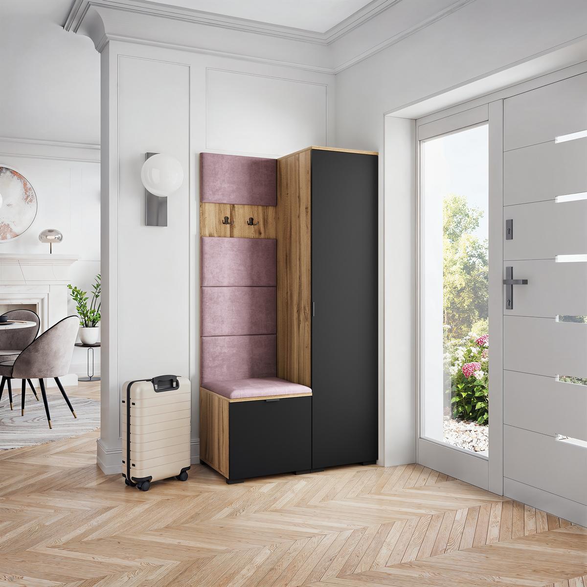 GARDEROBENSCHRANK LORI 95/181/51 cm Modern Garderobe-Set Eiche Wotan - Eiche Wotan/Lila, Holzwerkstoff (95/181/51cm) - MASSENO