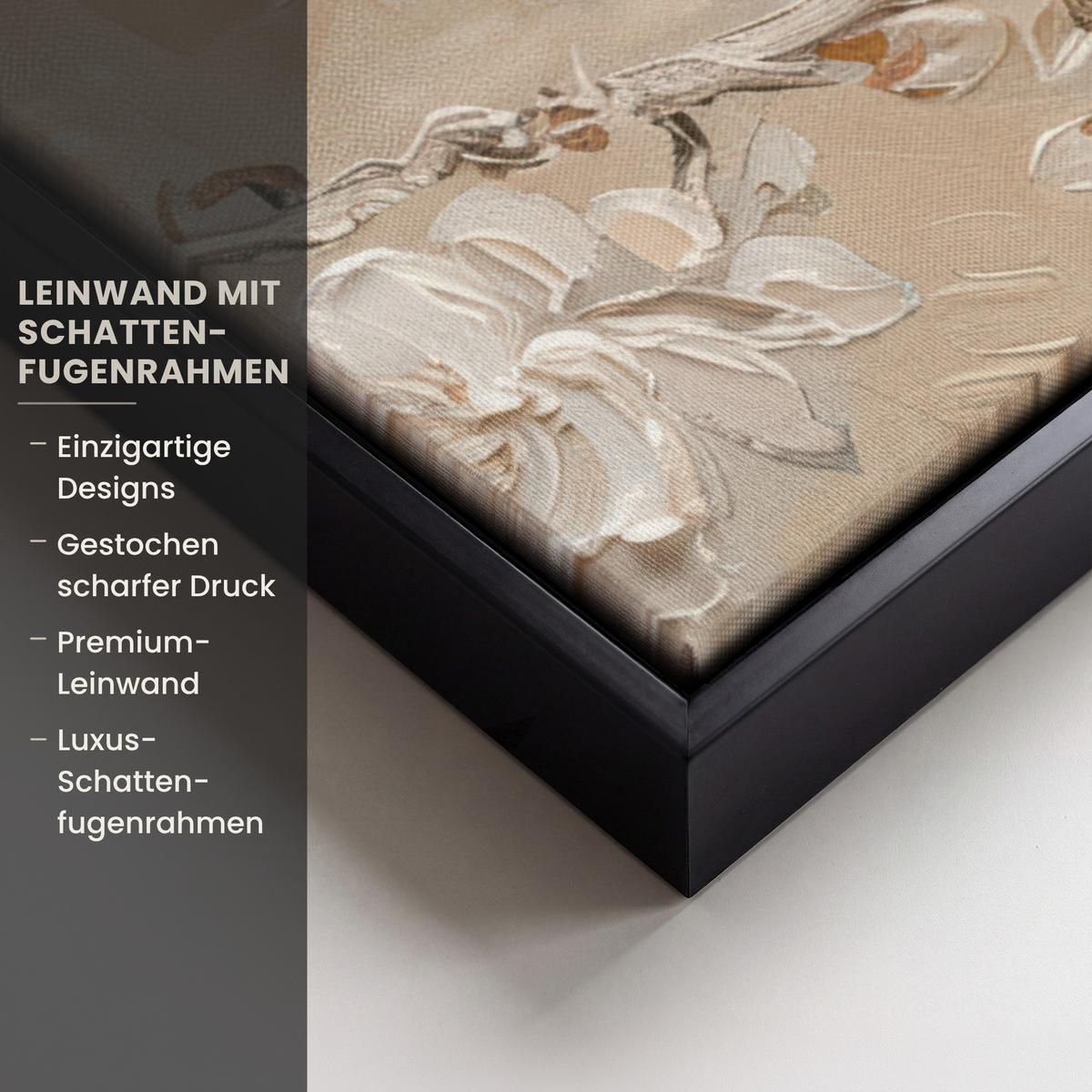 LEINWAND Bilder mit Rahmen - Blumen - Modern - Beige - Weiß - Blüte - 50x50 - Beige, Textil (50/50cm) - MuchoWow
