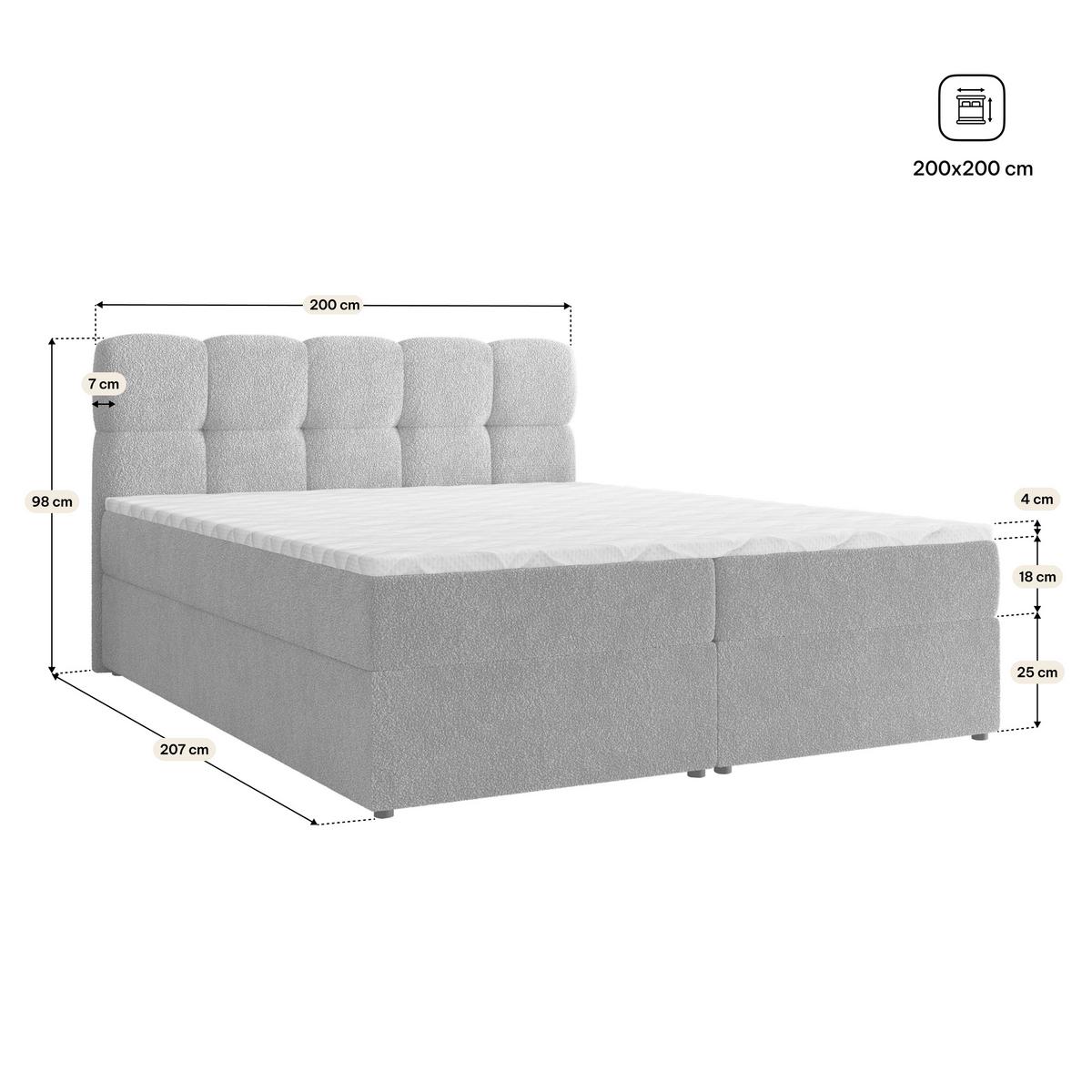 BOXBETT MERU 200x200 cm mit Matratze und Topper, H2+H3 - Braun - Braun, Holz (200/200cm) - MASSENO