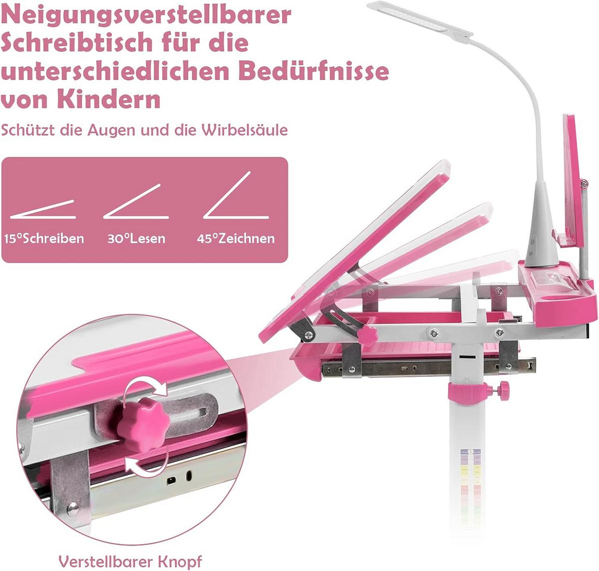 KINDERSCHREIBTISCH Pink - Pink, Holz (71/79/52cm) - COSTWAY