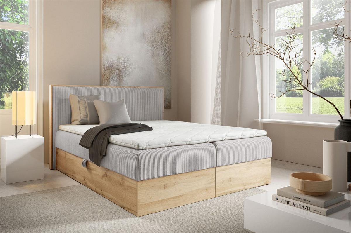BOXBETT Roland In überlänge - Hellgrau, Holzwerkstoff/Textil (180/220cm) - Fun Möbel