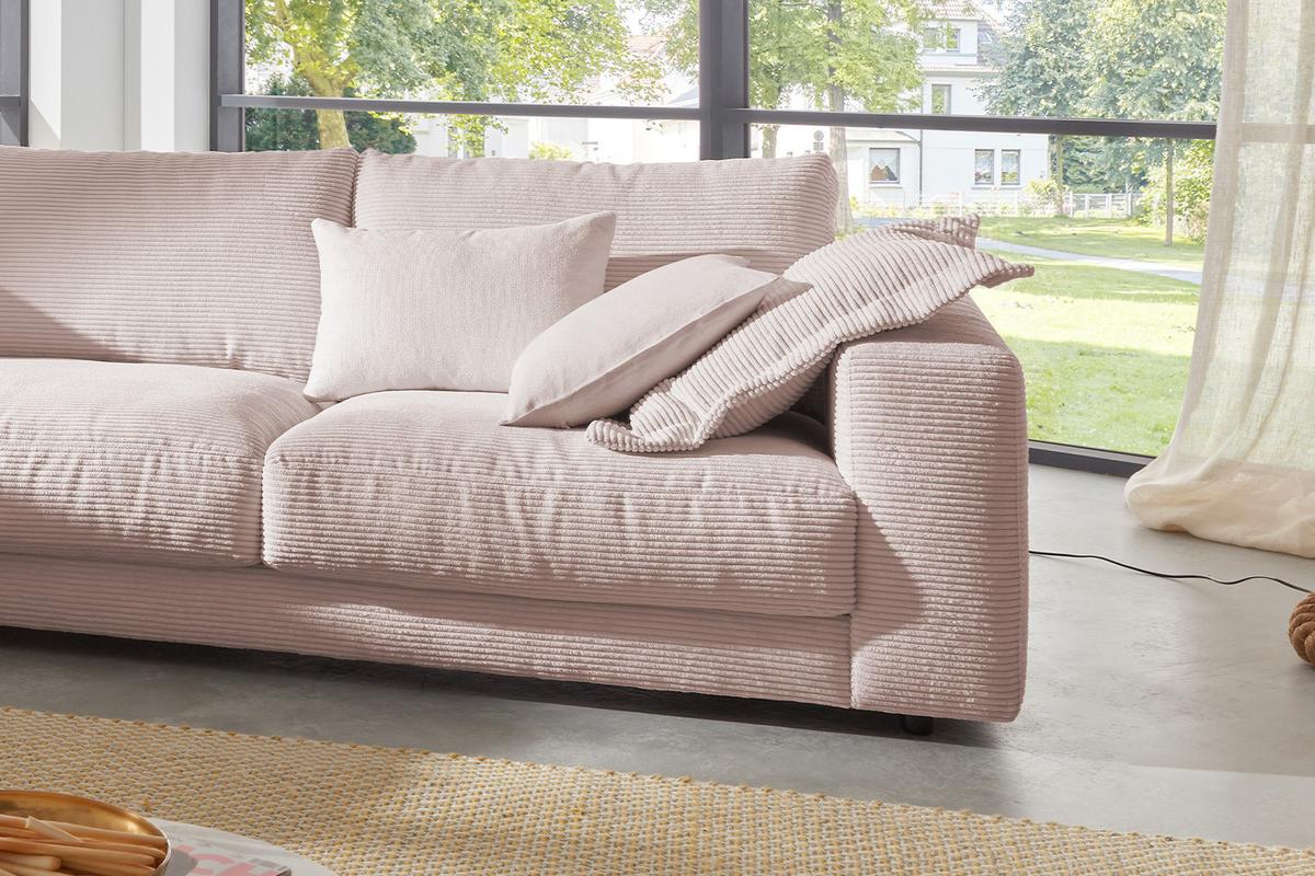 ECKSOFA MADELINE Pink Cord - Schwarz/Rosa, Kunststoff/Textil (325/224cm) - KAWOLA