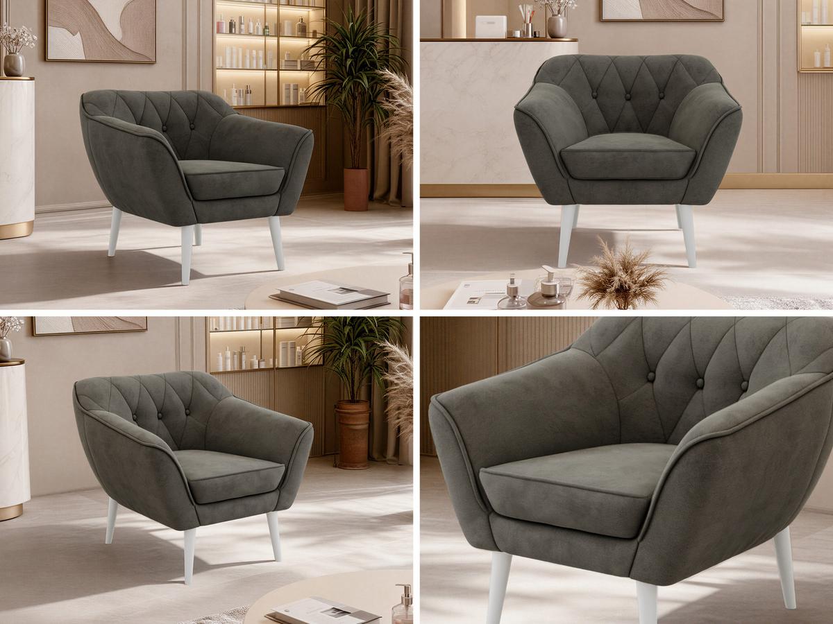SESSEL PIRS - Dunkelgrau Velvet - Weiße Beine - Dunkelgrau/Weiß, Holzwerkstoff/Textil (80/75/74cm) - MKS