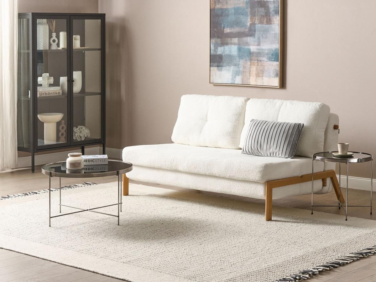 2-SITZER-SCHLAFSOFA Bouclé cremeweiß Edland - Hellbraun/Weiß, Textil (152/76/96cm) - Beliani