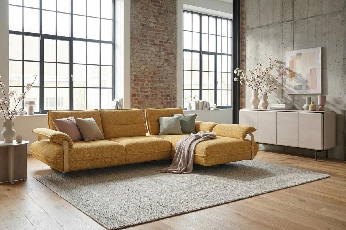 ECKSOFA ANISSA Gelb Flachgewebe - Gelb/Schwarz, Kunststoff/Textil (185/297cm) - KAWOLA
