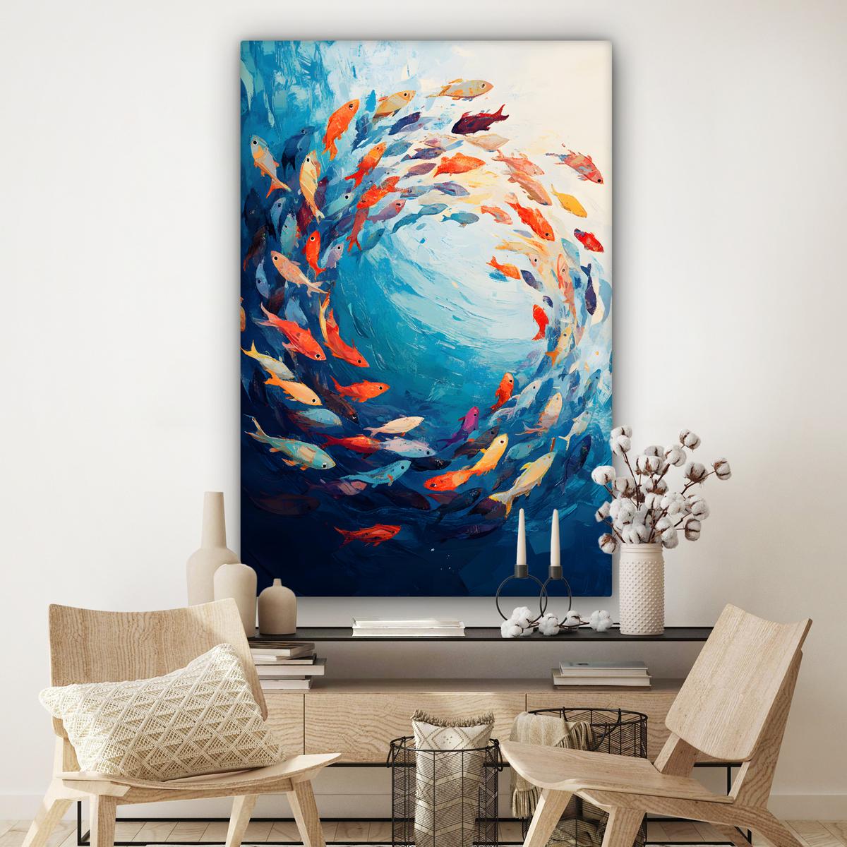 LEINWANDBILD Meer - Fische - Bunt - Dynamisch Deko Groß 90x140 cm - Hellblau, Textil (90/140cm) - MuchoWow