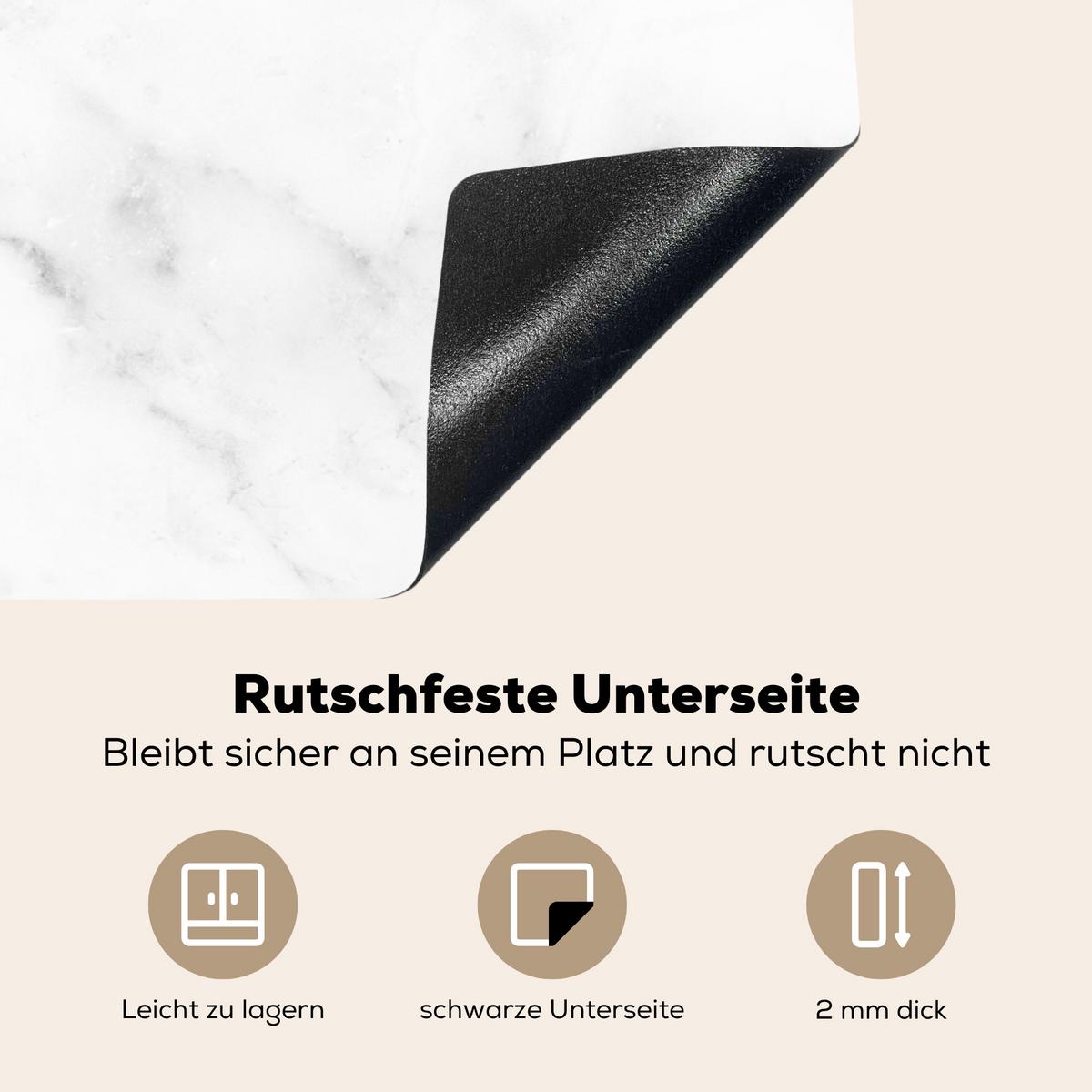 HERDABDECKPLATTE Marmor - Grau - Weiß - Strukturierter Marmor Induktionsmatte 77x59 cm - Weiß, Kunststoff (77/59/0.2cm) - MuchoWow