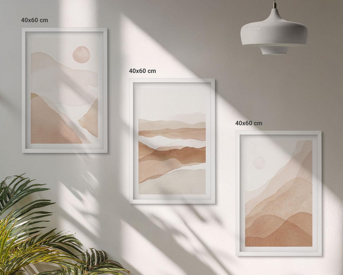BILDER SET 3er Set - 40x60 cm Weißer Rahmen - Abstrakte braune Landschaften - Weiß, Kunststoff (40/60cm) - TULUP