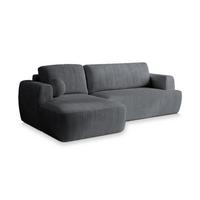 ECKSOFA SENTI P L-S Grau Kordstoff mit Schlaffunktion - Schwarz/Grau, Holz/Kunststoff (246/148cm) - MASSENO