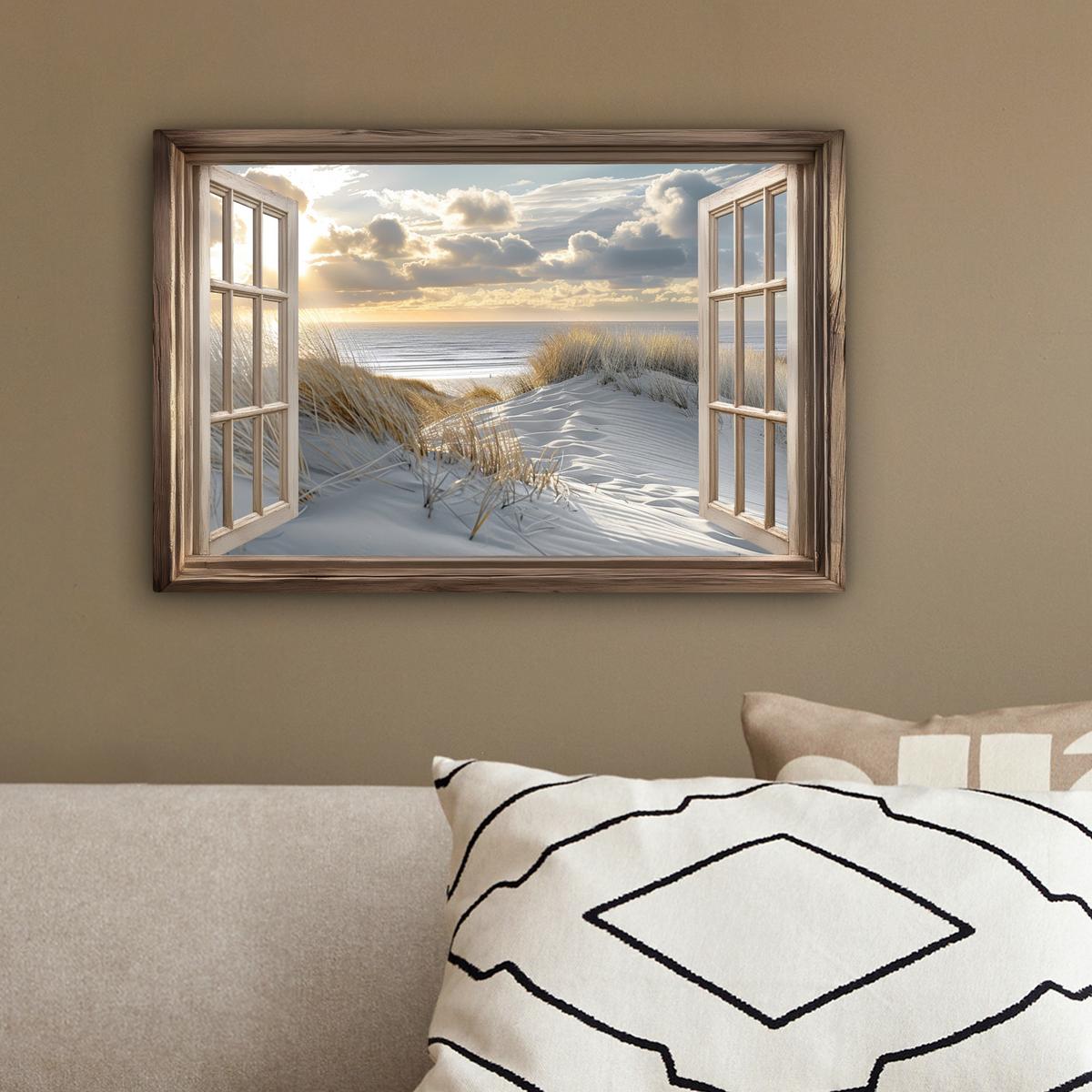 LEINWANDBILD Ausblick - Strand - Dünen - Meer - Natur Deko Schlafzimmer 30x20 cm - Sandfarben, Textil (30/20cm) - MuchoWow