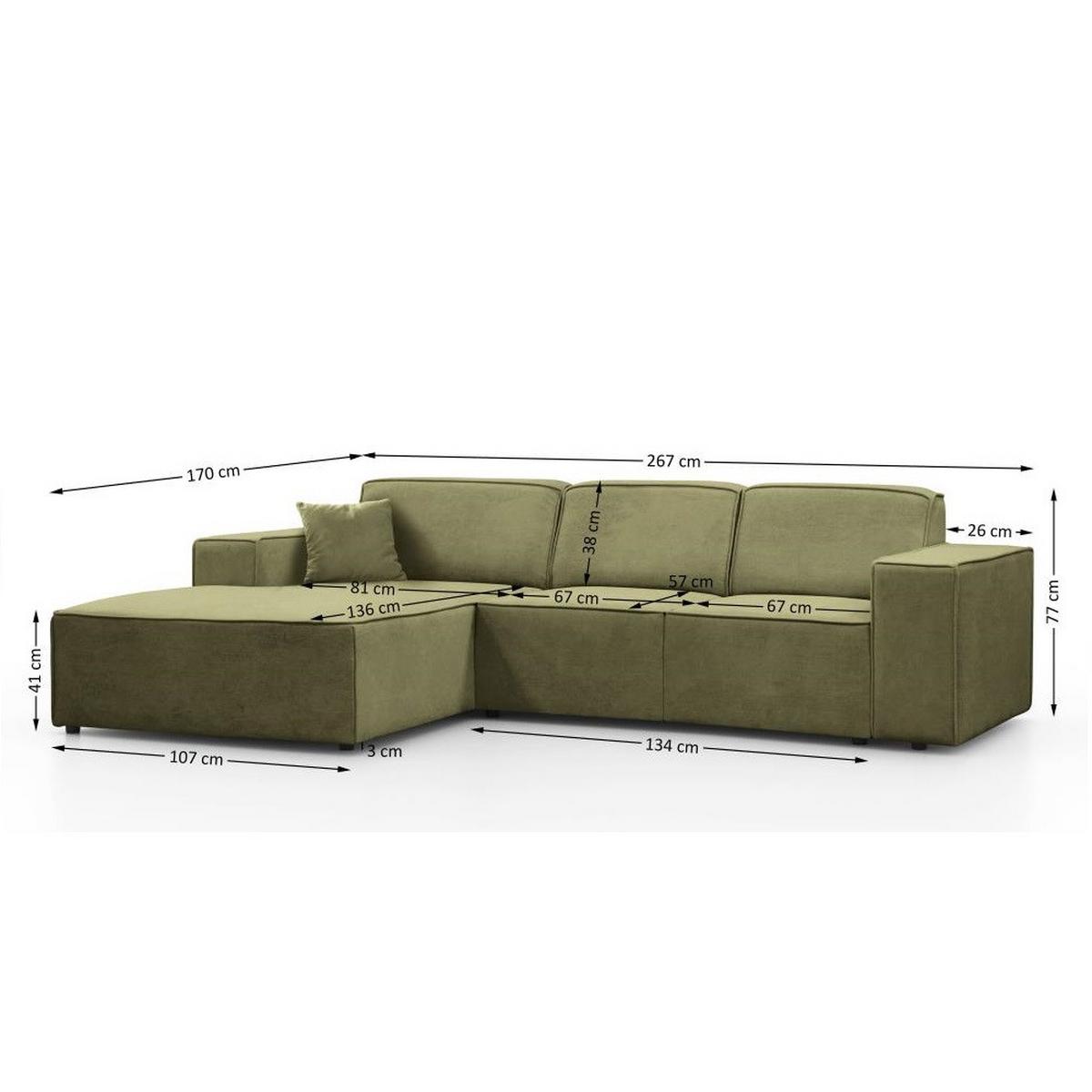 ECKSOFA ohne Schlaffunktion Pedro L hellgrün links - Schwarz/Hellgrün, Kunststoff/Textil (267/170cm) - Beautysofa