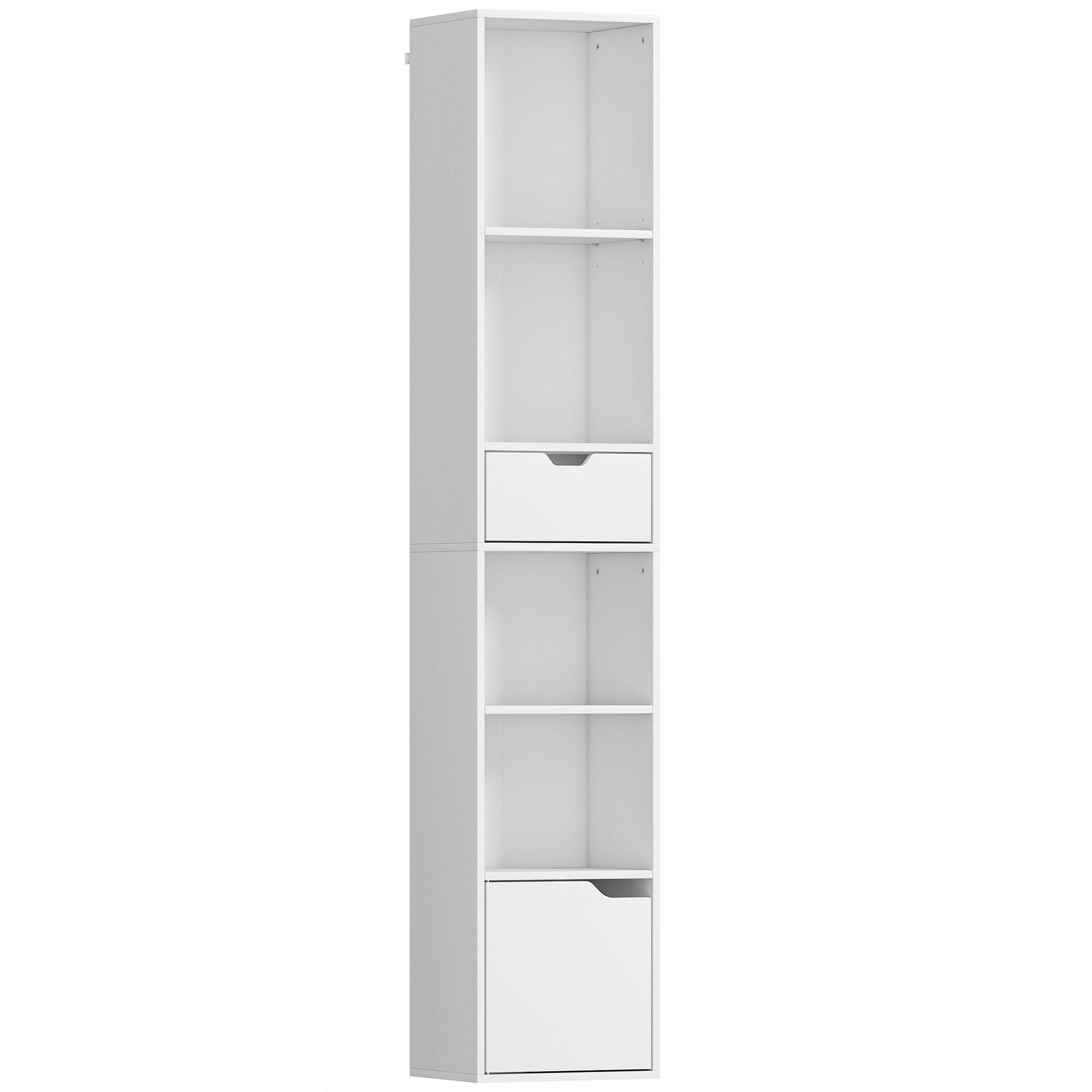 BÜCHERREGAL mit 6 Ebenen 3-stufig verstellbar mit Schublade Schranktür Weiß - Weiß, Holzwerkstoff (24/158/30cm) - HOMCOM