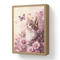 WANDLEUCHTE MIT AKKU Kätzchen - Blumen - Schmetterlinge - Lila 30x40 cm - Altrosa, Holzwerkstoff (30/40/8cm) - OnlyWow