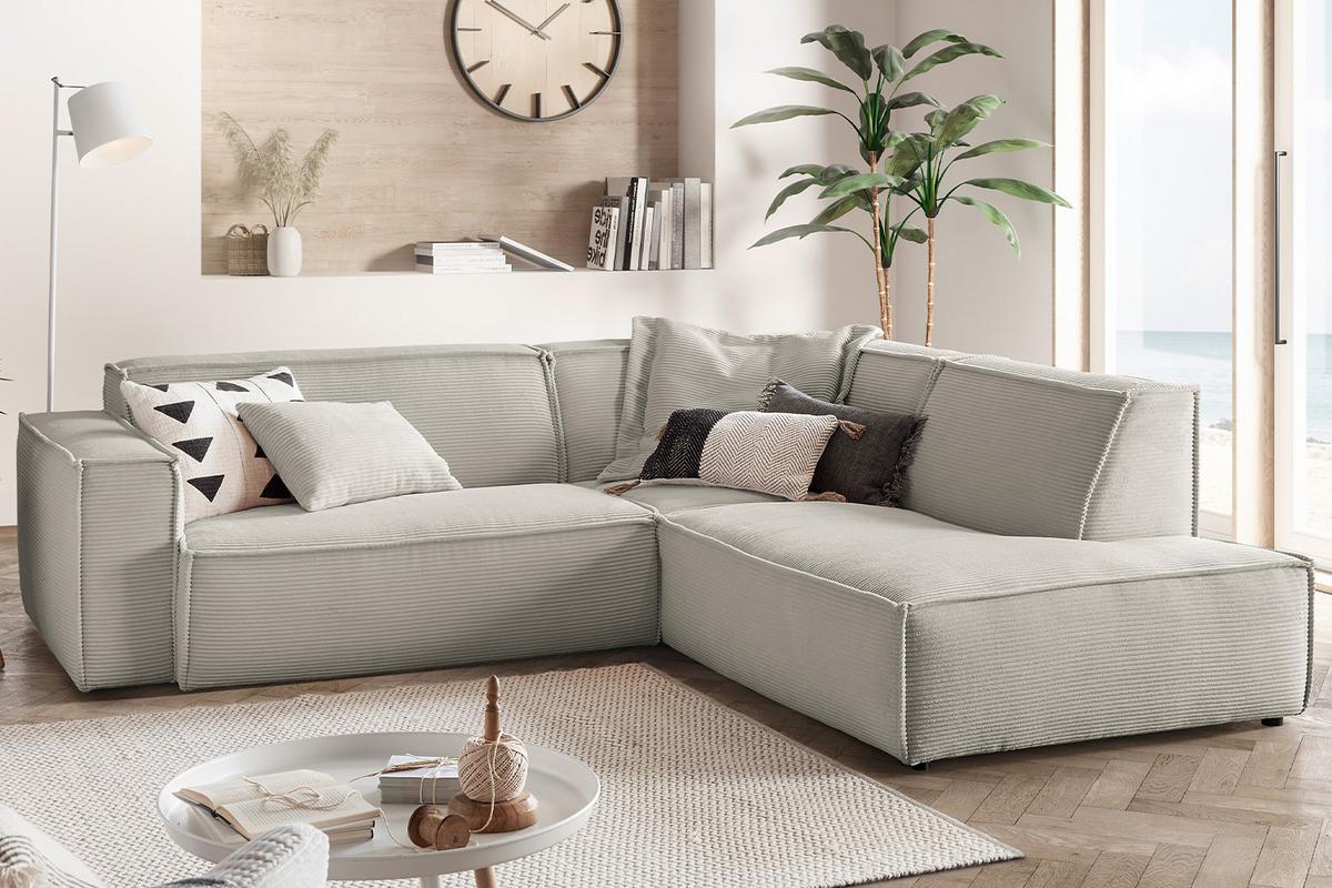 ECKSOFA SAMU Steingrau Cord - Greige/Schwarz, Textil (254/224cm) - KAWOLA
