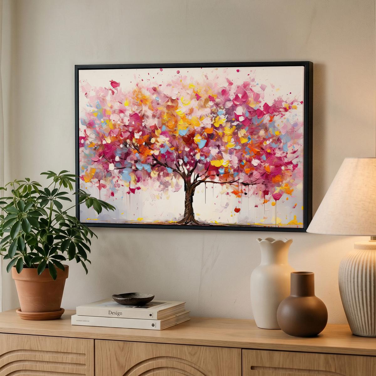 LEINWAND Bilder mit Rahmen - Aquarell - Baum - Kunst - Abstrakt - 60x40 - Multicolor, Textil (60/40cm) - MuchoWow
