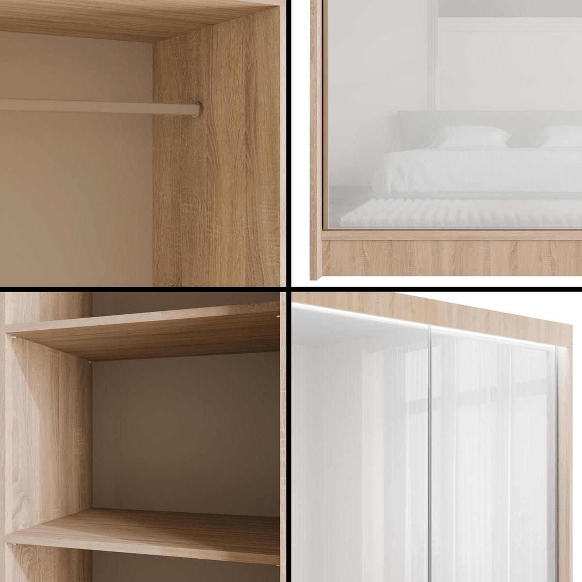 KLEIDERSCHRANK PEKA mit LED - 150 cm - Sonoma Eiche|Weiß - Weiß/Sonoma Eiche, Holzwerkstoff (150/215/61cm) - ALTDECOR