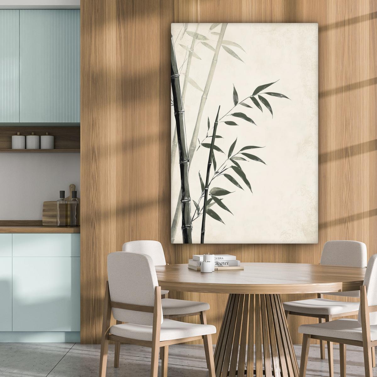 LEINWANDBILD Japandi - Bambus - Beige Deko XXL 80x120 cm - Eukalyptusholzfarben, Textil (80/120cm) - MuchoWow