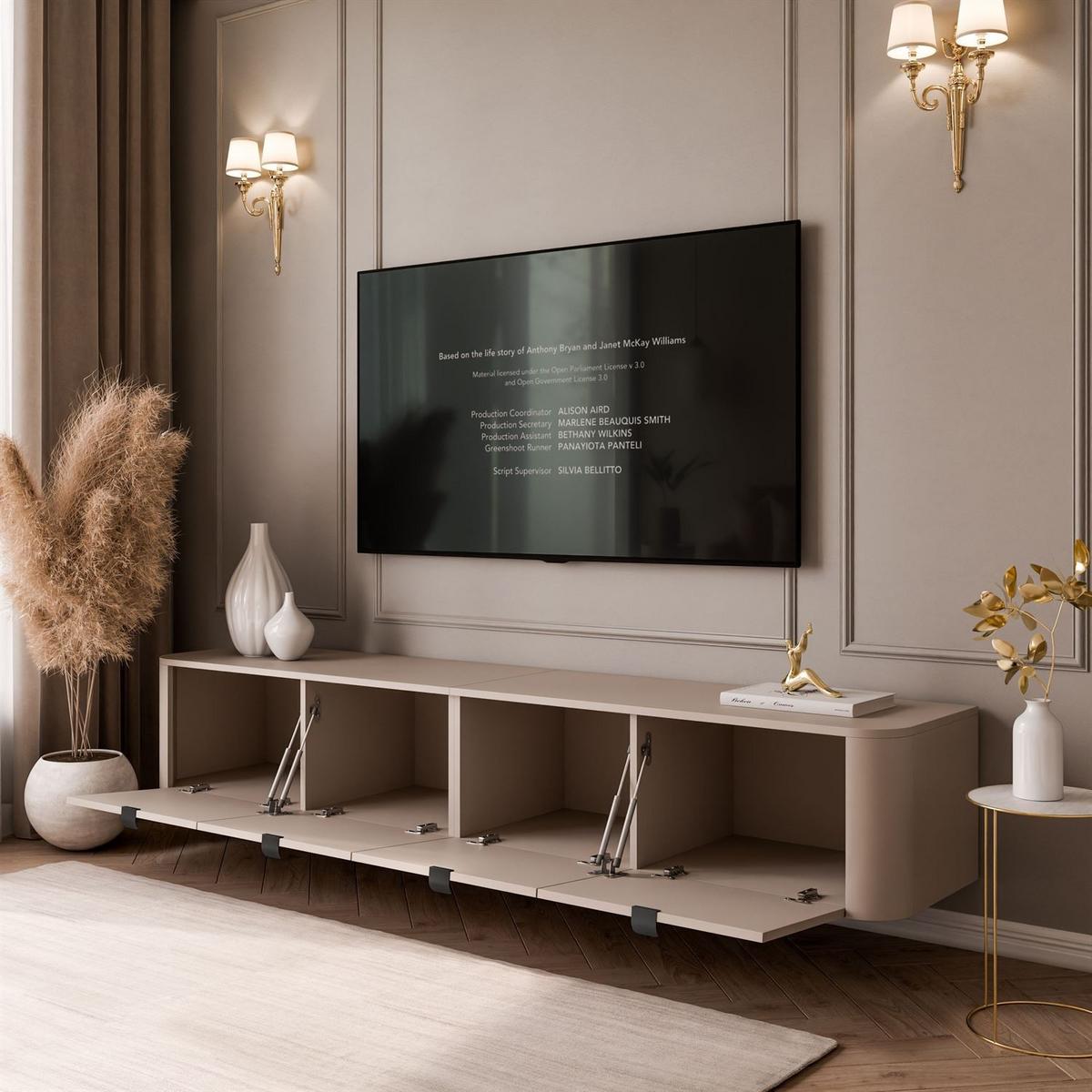 TV-HÄNGESCHRANK CELESTE mit LED-Beleuchtung, Schwarze Griffe - Kaschmir, Holzwerkstoff (200/33.5/40cm) - Lookway
