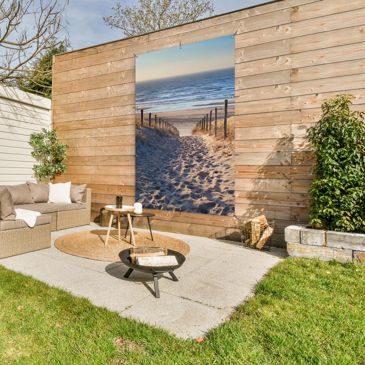 GARTENPOSTER Strand - Meer - Niederlande - Dünen - Sonne Bild 120x180 cm - Sandfarben, Kunststoff (120/180/0.2cm) - OnlyWow