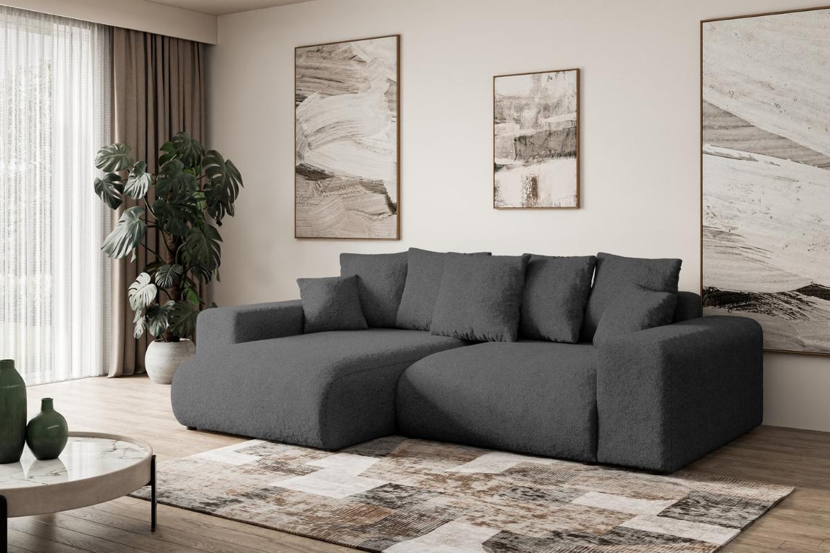 ECKSOFA Ottomane links ESKAR-L 266x176x72 Platinfarben Bouclé - Platinfarben/Schwarz, Holzwerkstoff/Kunststoff (266/176cm) - ALTDECOR