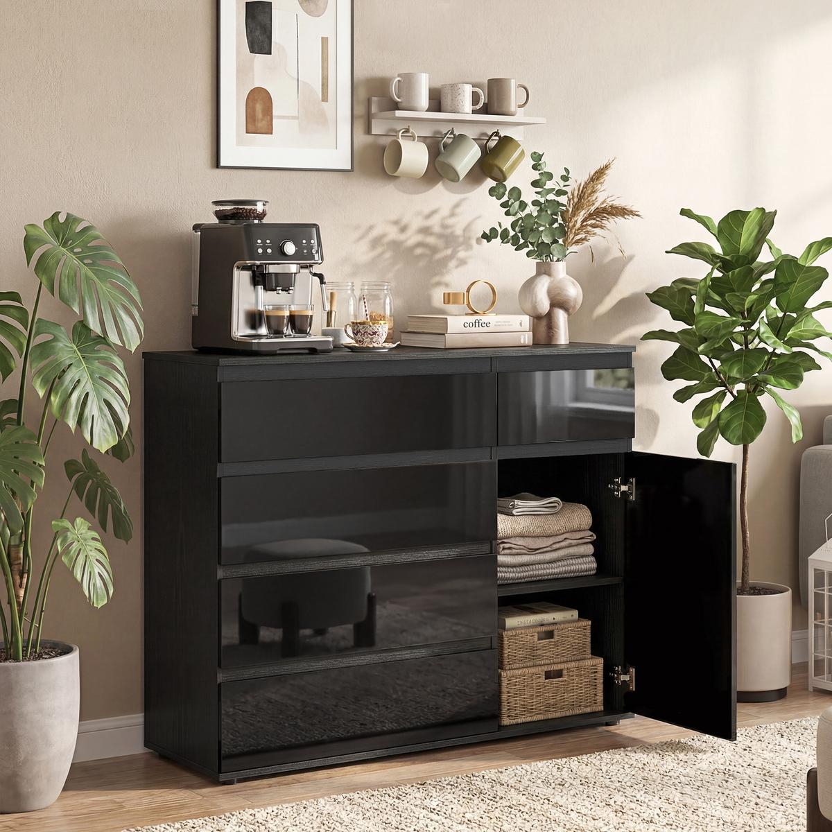 SIDEBOARD Schwarz 100/40/80 cm - Schwarz Hochglanz/Weiß Hochglanz, Holzwerkstoff (40/80/100cm) - HOMCOM