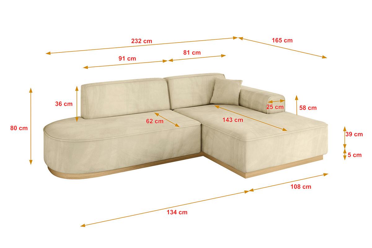 ECKSOFA Ottomane Rechts IREA-L1-v2 - 232x165x80 cm Beige - Taupe, Holzwerkstoff/Textil (232/165cm) - ALTDECOR