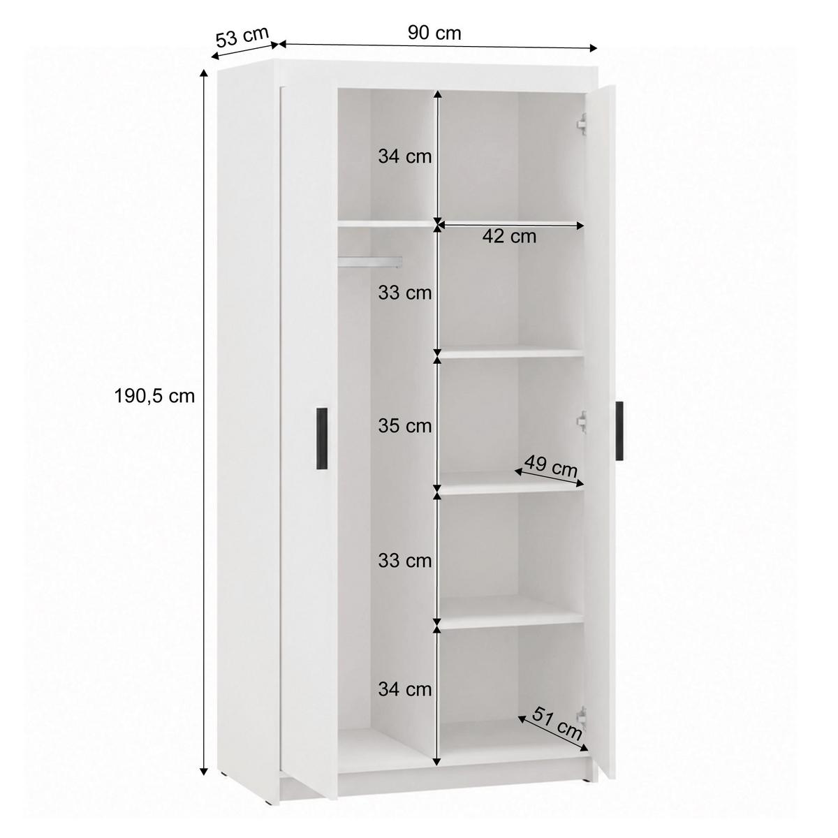 DREHTÜRENSCHRANK Elena mit 2 Türen, ohne Spiegel, Eiche Lefkas - Eichefarben, Holzwerkstoff (90/190/53cm) - Beautysofa