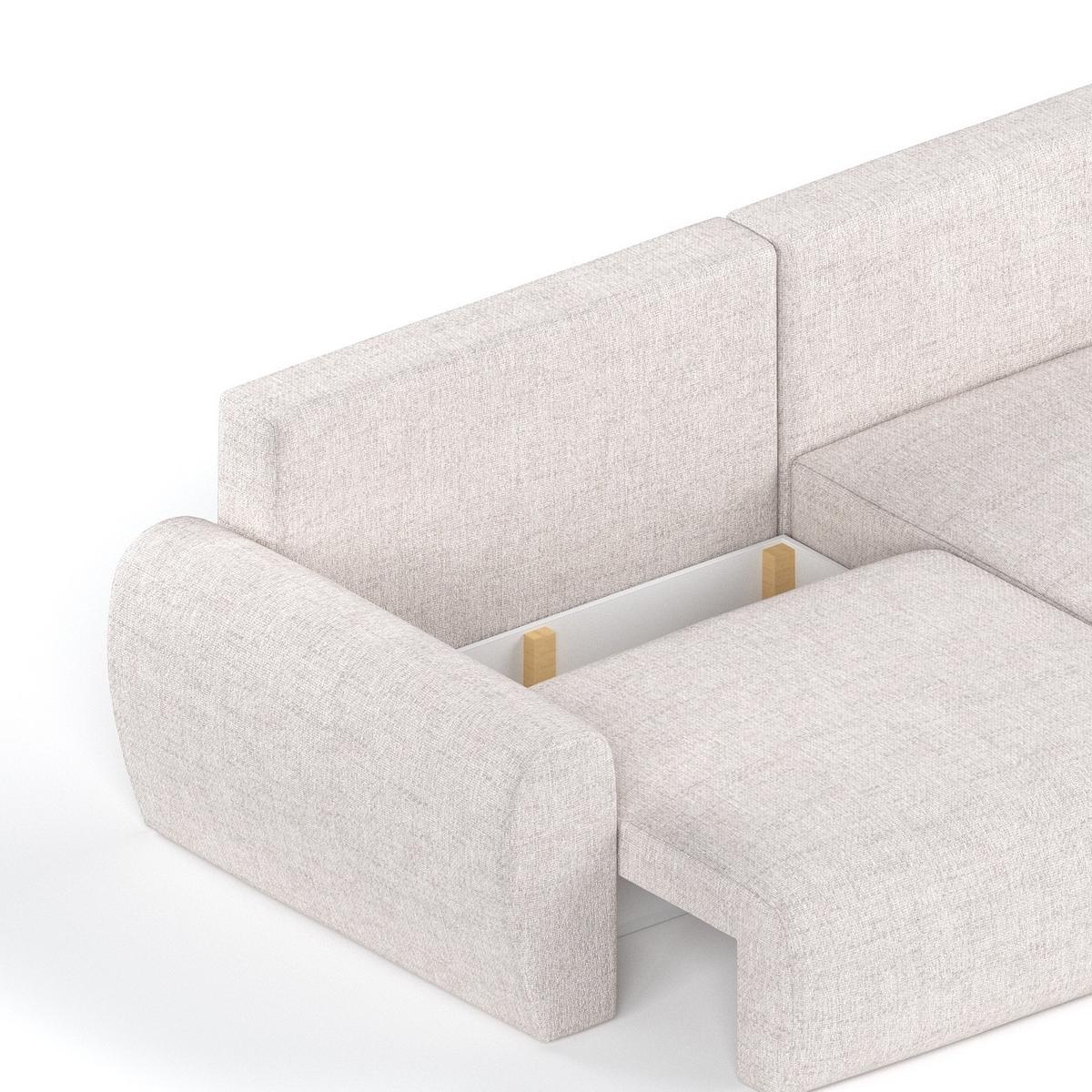 ECKSOFA OMARI mit Schlaffunktion Hellbeige im Neve Stoff - Sandfarben/Schwarz, Holz/Holzwerkstoff (253/153cm) - AltaBeds