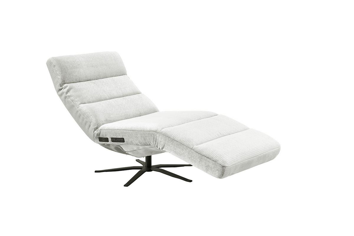 RELAXLIEGE ALINA Weiß Cord Relaxfunktion, Drehbar (360°) - Schwarz/Weiß, Textil/Metall (82/115/156cm) - KAWOLA