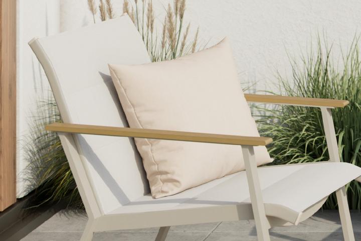 Gartenset Beige Teakfarben Bezug Texteline Webstoff