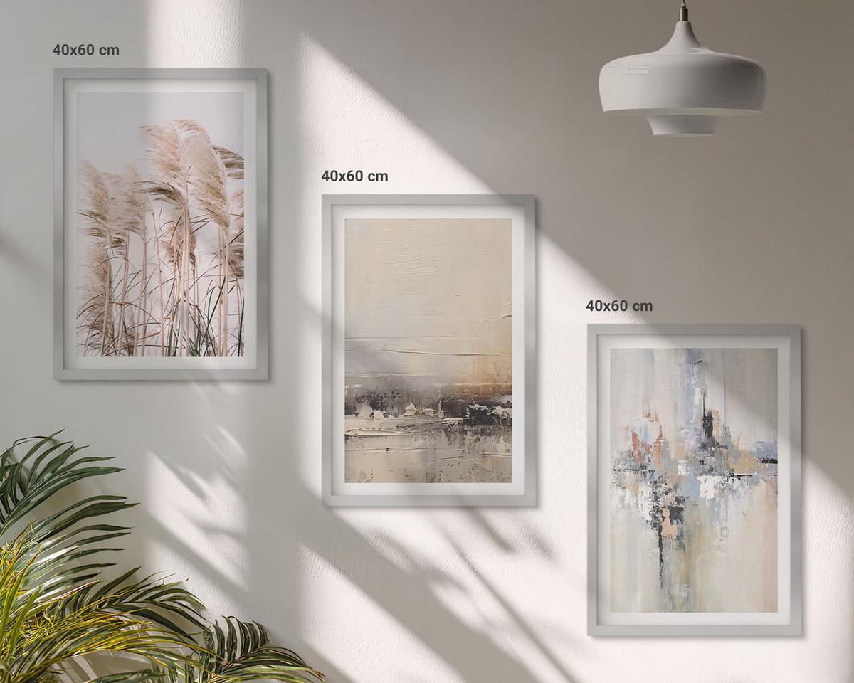 BILDER SET 3er Set - 40x60 cm Silberner Rahmen - Abstrakte Vegetationsmuster - Silberfarben, Kunststoff (40/60cm) - TULUP