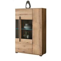 HIGHBOARD Eiche Evoke, Vitrine 90 x 140 cm mit LED Beleuchtung - Eichefarben/Schwarz, Glas/Holzwerkstoff (90/140/37cm) - Furn.Design
