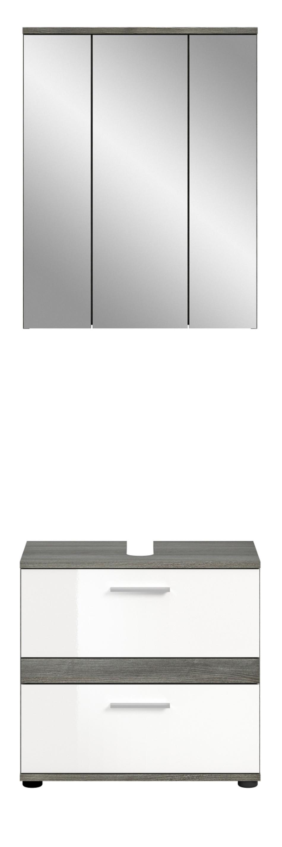 BADMÖBEL-SET weiß Hochglanz, grau 2-teilig 60 cm, Kombination mit viel Stauraum - Weiß Hochglanz/Grau, Holzwerkstoff (60/191/34cm) - Inn.Furn
