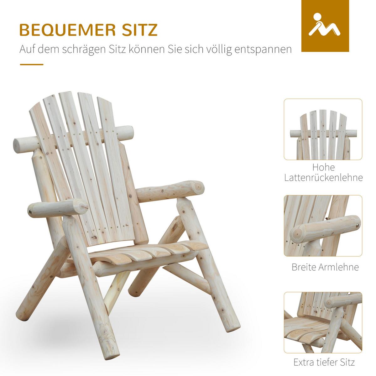 ADIRONDACK Gartenstuhl, Holzstuhl, Hochlehner, mit Armlehne, Tannenholz, Natur - Fichtefarben, Holz (68/101/83cm) - Outsunny