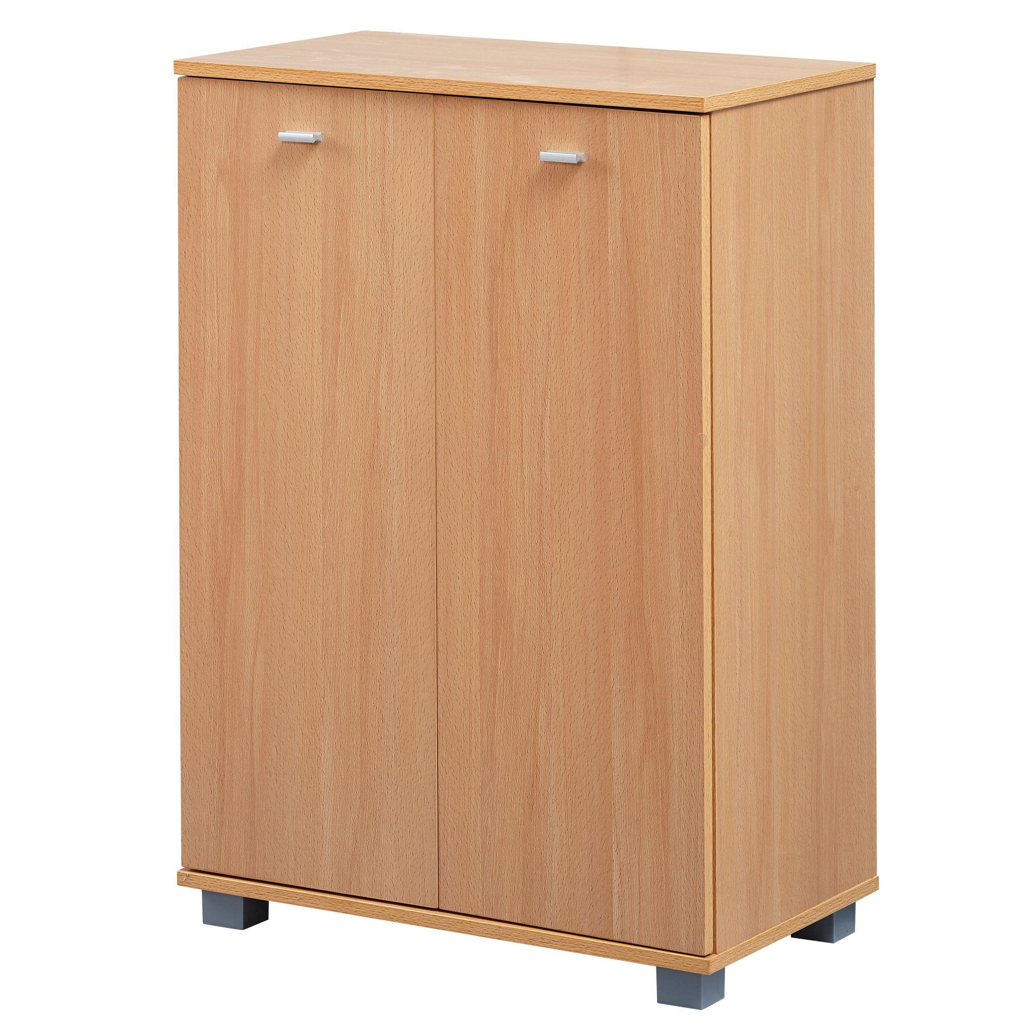 SCHUHSCHRANK Holz mit 2 Türen und 3 Einlegeböden, Braun 60x35x90 cm - Braun/Grau, Holz/Kunststoff (60/90/35cm) - KADIMA DESIGN