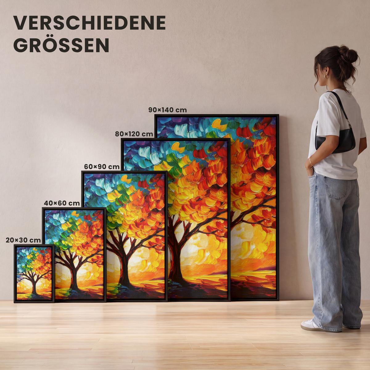 LEINWAND Bilder mit Rahmen - Baum - Kunst - Natur - Sonnenuntergang - 20x30 - Multicolor, Textil (20/30cm) - MuchoWow