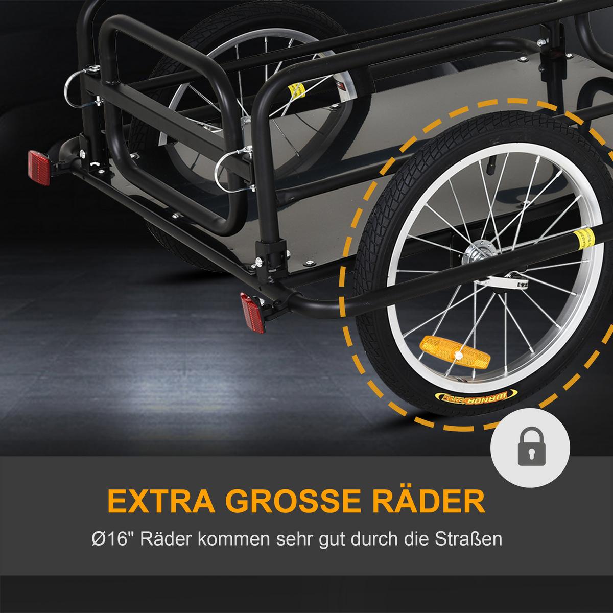 FAHRRADANHÄNGER Lastenanhänger für Fahrrad 40 kg Belastbarkeit Stahl - Schwarz, Metall (71.5/49/139cm) - HOMCOM