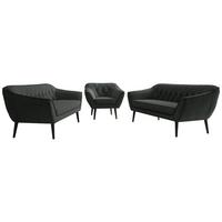 SITZGARNITUR PIRS 3+3+1 - Dunkelgrau Strukture - Schwarze Beine - Dunkelgrau/Graphitfarben, Holzwerkstoff/Textil (180/75/74cm) - MKS