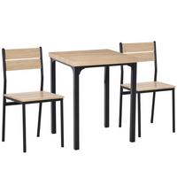 3-TEILIGE Essgruppe Küchentisch mit Metallgestell Esszimmergruppe Sitzgruppe - Naturfarben, Metall (60/76/60cm) - HOMCOM