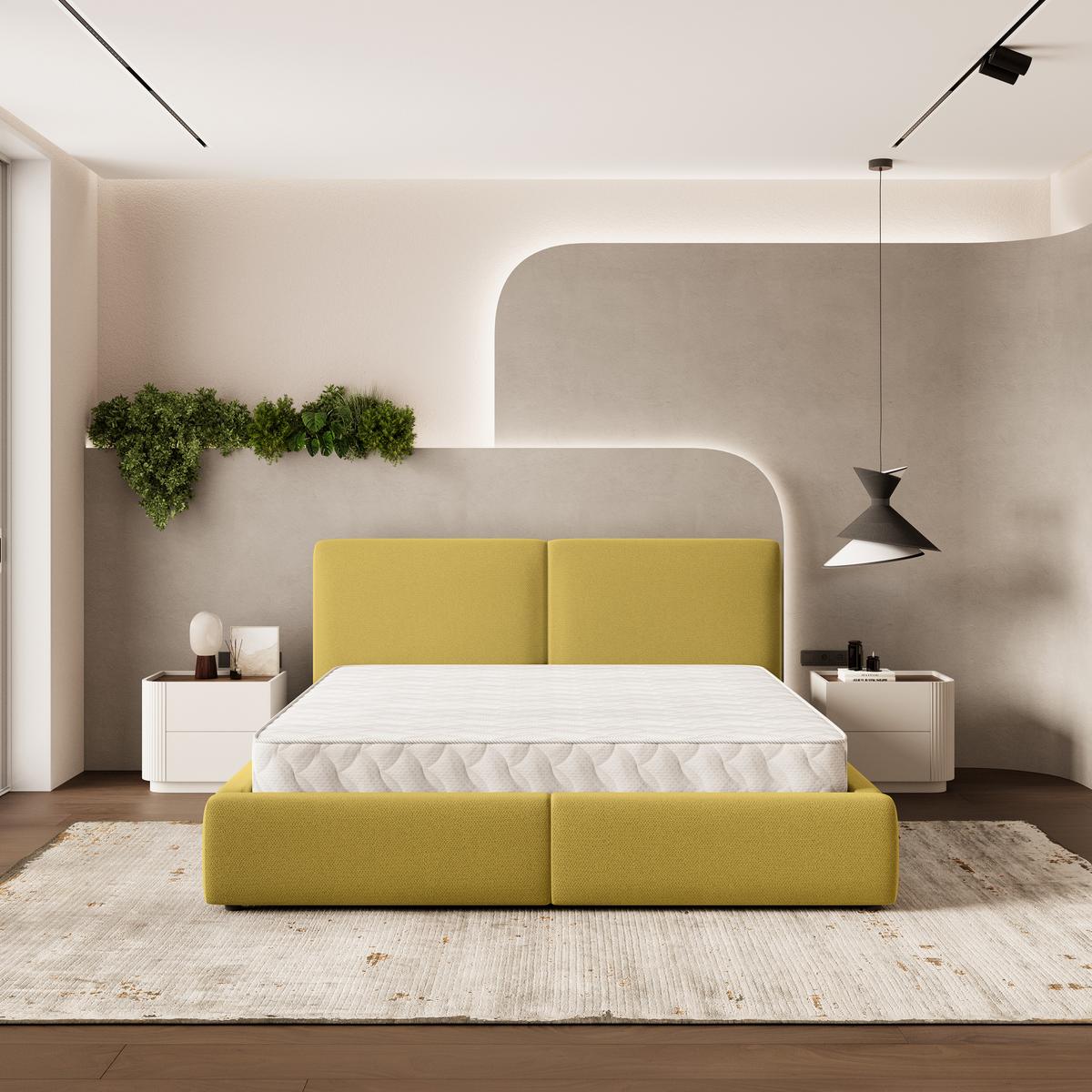 POLSTERBETT FELURO SR 120x200 cm mit Bettkästen - Gelb - Gelb, Holz/Textil - MASSENO