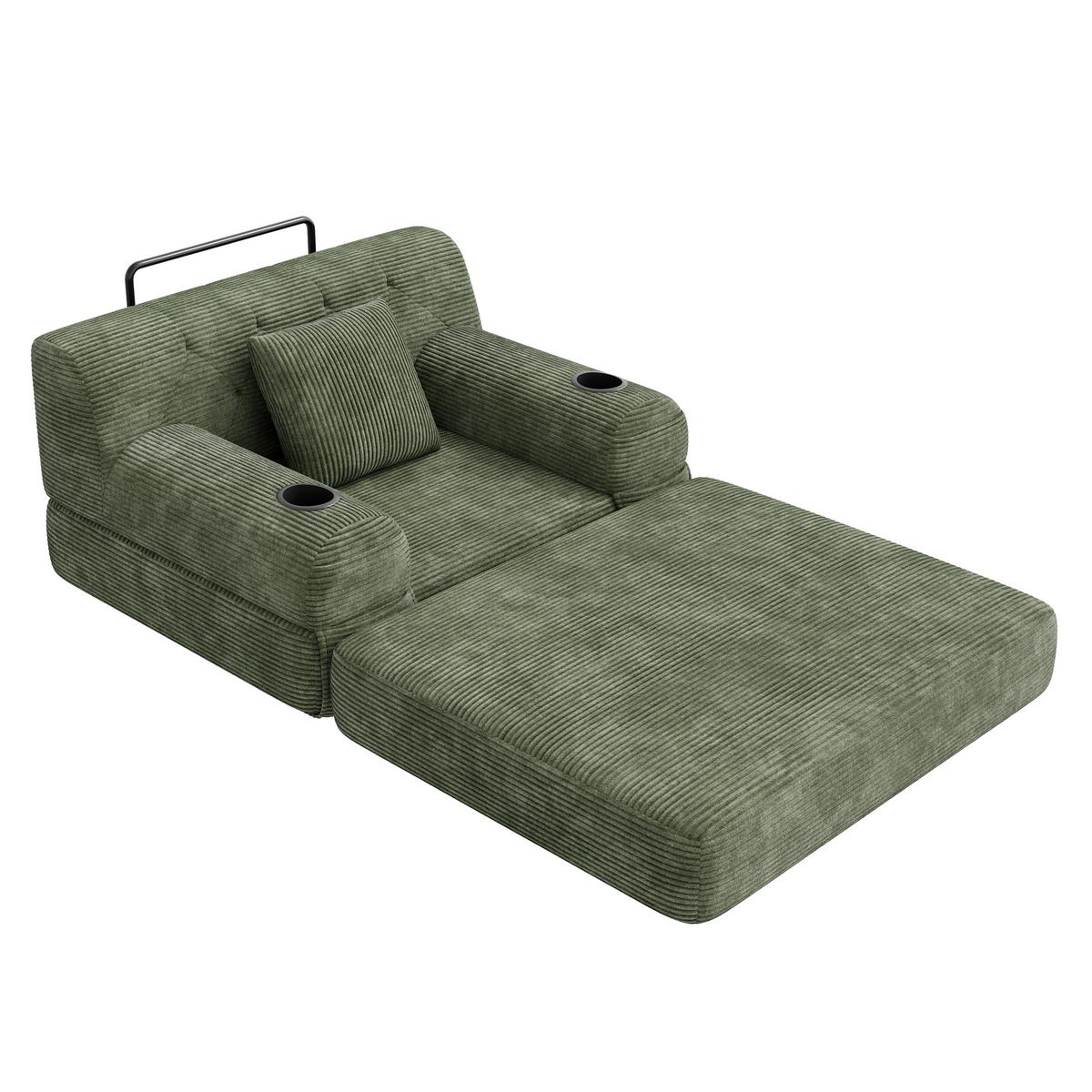 SCHLAFSOFA Cord mit Schlaffunktion, Getränkehalter & Taschen - Grün, Textil (107/81/80cm) - Urban Meuble