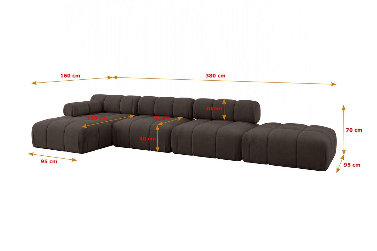 ECKSOFA modulares Sofa Lizur-L2 - 380x160x70 cm Braun Velours - Braun, Holzwerkstoff/Textil (380/160cm) - ALTDECOR